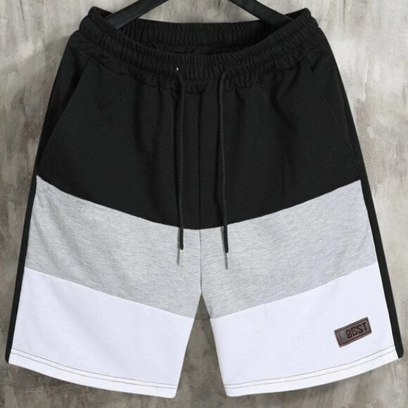 Black Casual Men's Color Block Shorts - Picture 1 of 6